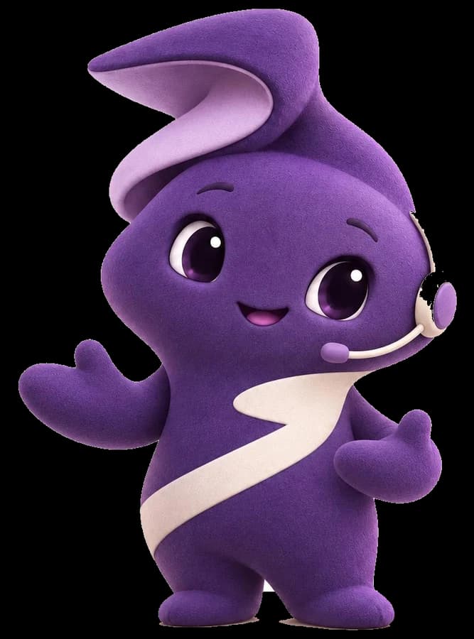 Our friendly purple mascot waving beside the dashboard